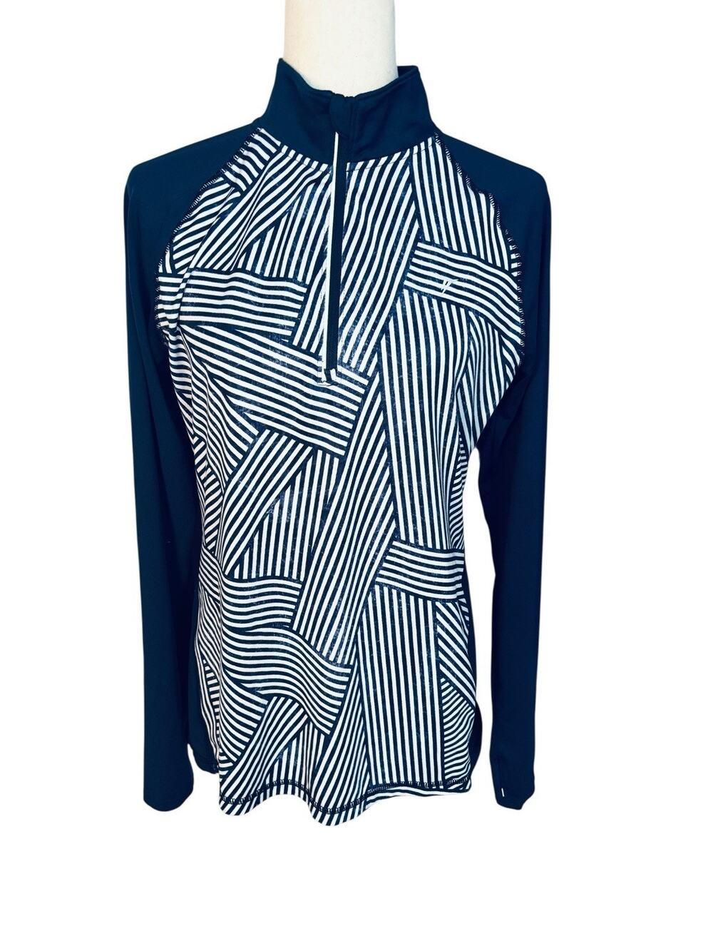 OLD NAVY Half Zip 1/2 Pullover Go Dry Navy Blue White Size Medium Women's EUC